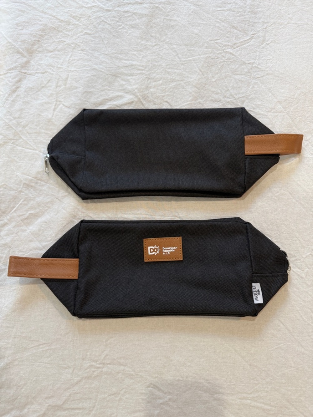 Black Canvas Dopp Kit with Brown Leather Handle